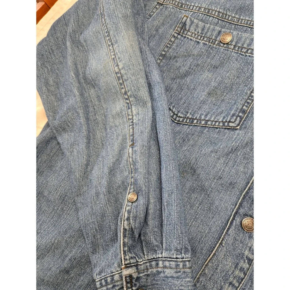 Harley-Davidson Mens Blue Denim Long Sleeve Button Down Shirt Large Moto Riding - Picture 3 of 11